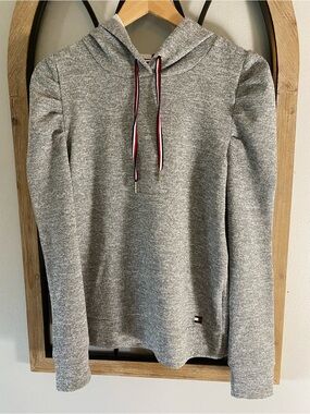 Tommy Hilfiger Small Gray Puff Sleeve  Pullover Hoodie with Drawstrings